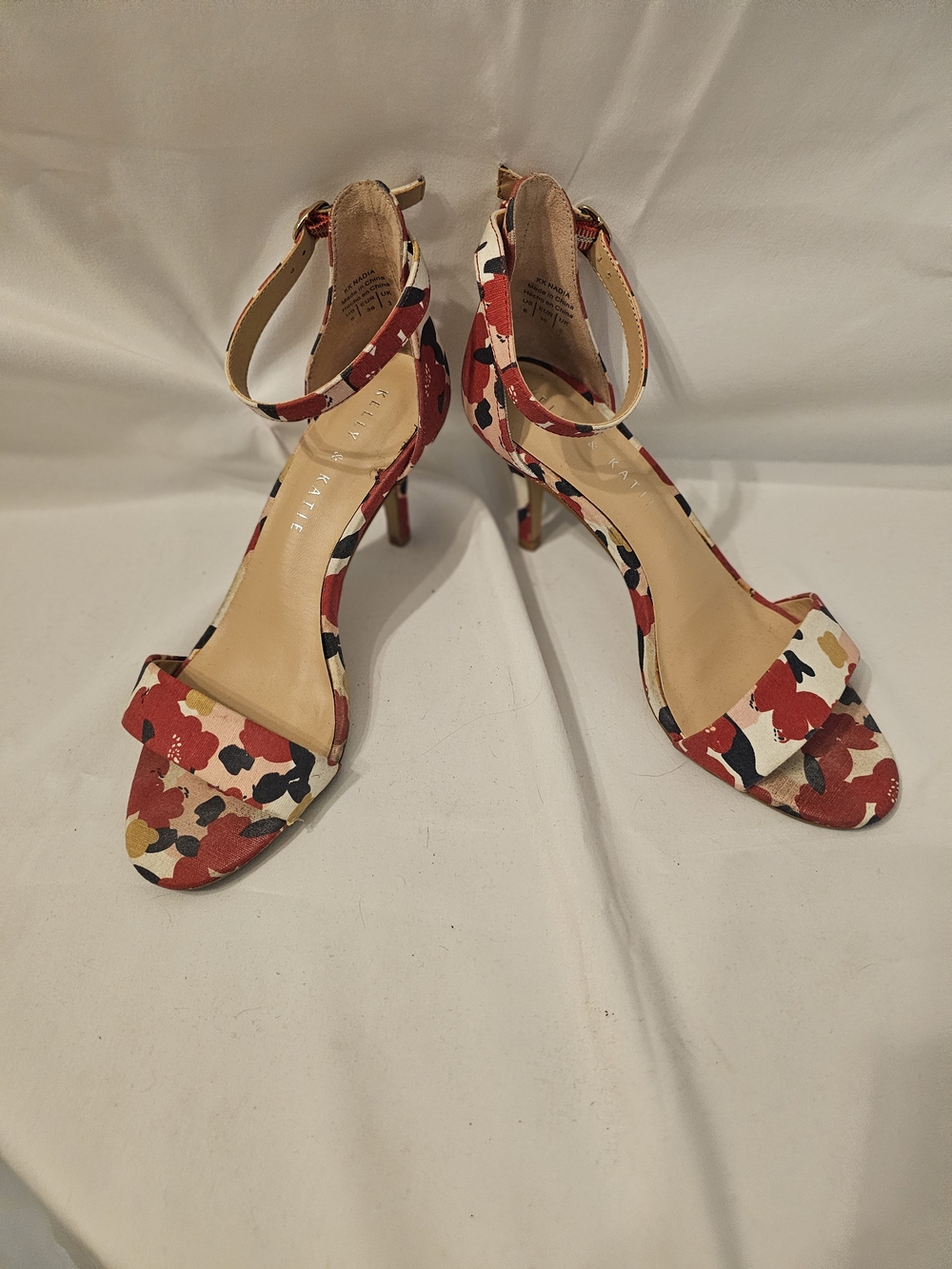 Kelly & Katie Red Floral Ankle-Strap Stiletto Heels